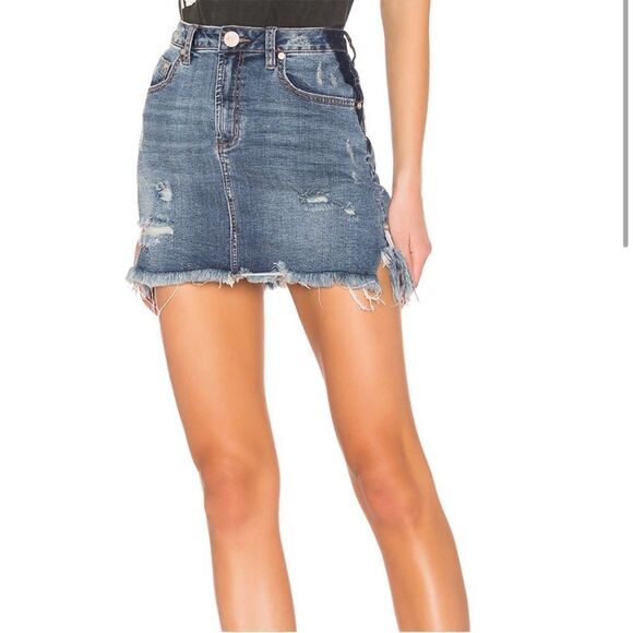 One Teaspoon 2020 Mini High Waist Denim Skirt in Superstar Blue size 22 - Picture 1 of 13